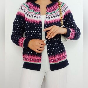 Talbots Pink and Black Fair Isle Cardigan
